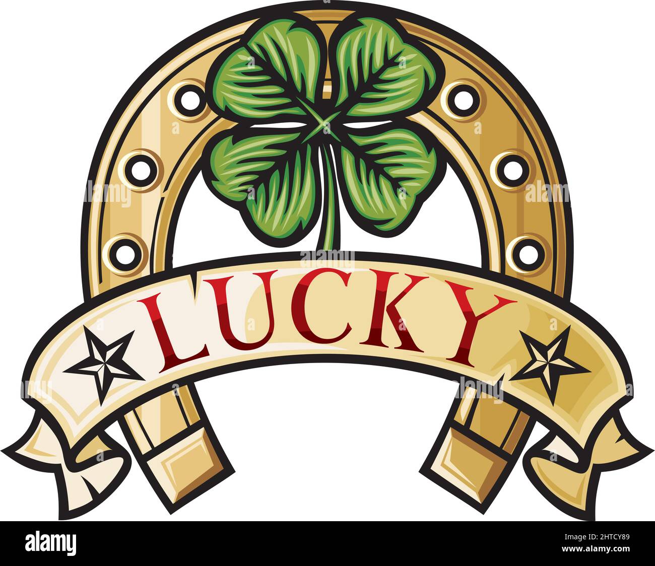 Horseshoe and four leaf clover - lucky symbol vector illustration Stock Vector