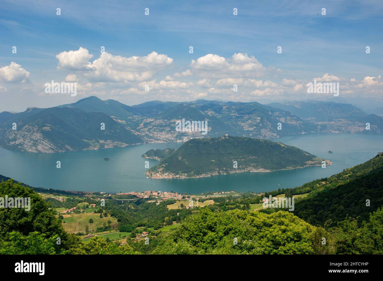 Europe, Italy, Lombardy, Lake Iseo, Sebino Lake, Sulzano, panoramic view Stock Photo