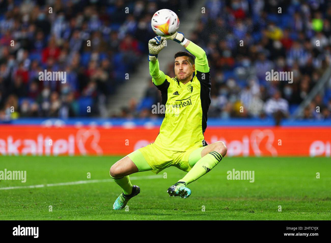 San Sebastian, Spain. 27th Feb, 2022. Sergio Herrera (goalkeeper; CA Osasuna) seen in action during the Spanish football of La Liga Santander, match between Real Sociedad and CA Osasuna at the Real Arena in San Sebastian. (Final score; Real Sociedad 1:0 CA Osasuna) Credit: SOPA Images Limited/Alamy Live News Stock Photo