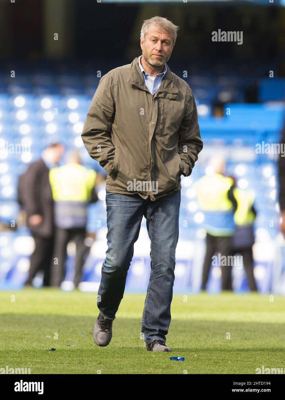 28 February 2022 - ROMAN ABRAMOVICH - CHELSEA FC   FILE PHOTO  ROMAN Abramovich WALKS ACROSS THE PITCH AT STAMFORD BRIDGE AFTER GOING IN TO SEE THE TEAM AFTER THE MATCH AS CHELSEA WIN THE PREMIERSHIP TITLE Chelsea v Crystal Palace Barclays Premiership - Stamford Bridge  Chelsea v Crystal Palace, Barclays Premier League, Stamford Bridge, London, Britain - 03 May 2015 Picture : © Mark Pain / Alamy Live News Stock Photo