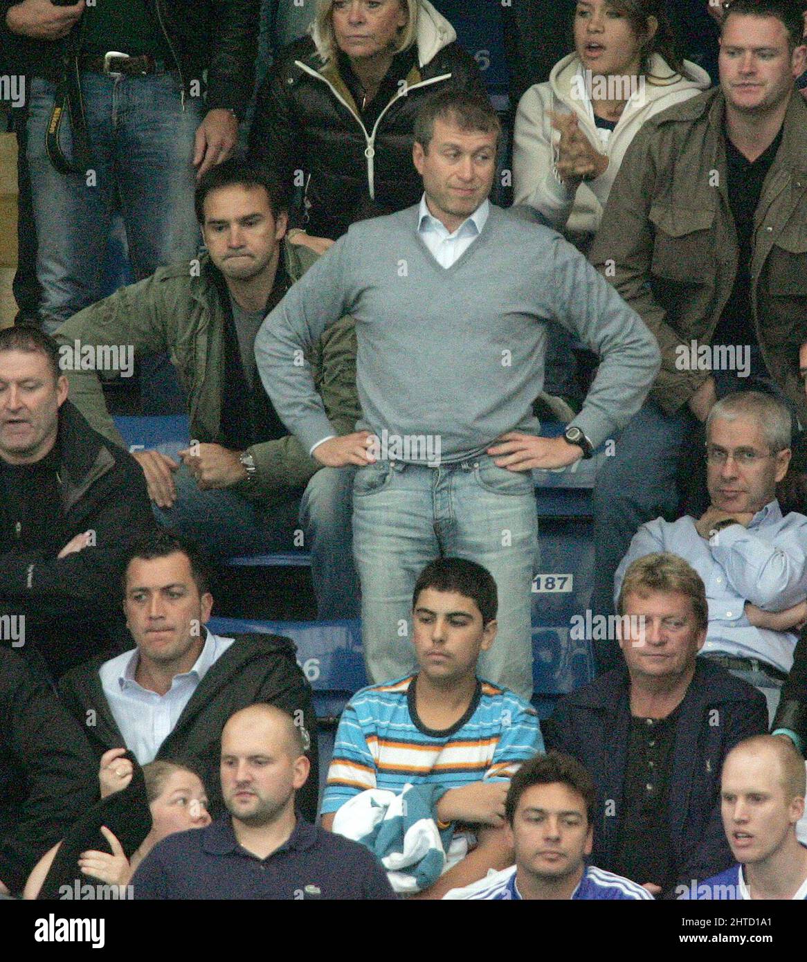 28 February 2022 - ROMAN ABRAMOVICH - CHELSEA FC   FILE PHOTO  Roman Abramovich, sitting with Chelsea fans in the Shed End at Stamford Bridge , shows his frustration at Chelsea's performance Chelsea v Fulham Premier League football Match, Stamford Bridge, London, Britain  - 29 Sep 2007 Picture : © Mark Pain / Alamy Live News Stock Photo