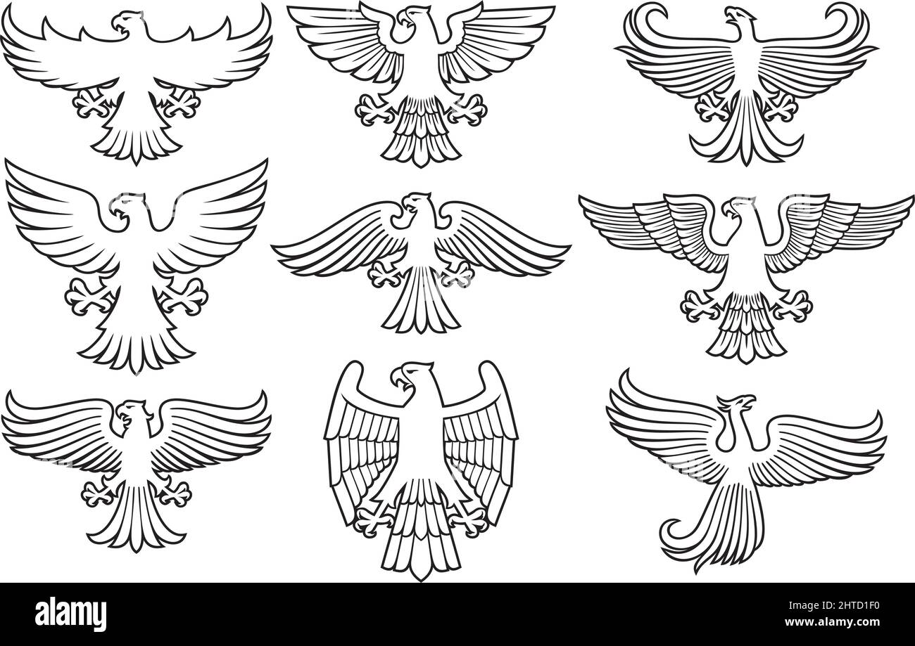 Heraldic eagles thin line icons set vector illustration Stock Vector