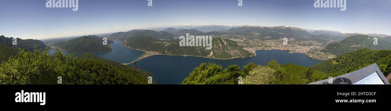 Europe, Italy, Como Lanzo d'Intelvi, Val d'Intelvi, View from Sighignola (Italy) on Lake Lugano (Switzerland) Stock Photo