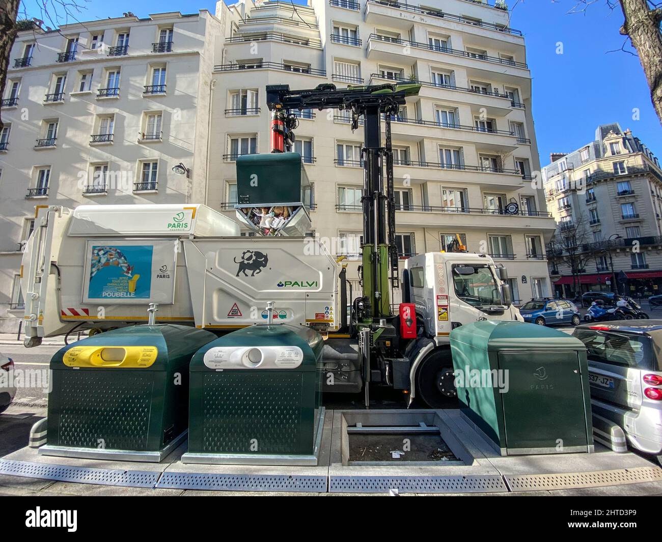 A TRUCK FROM DERICHEBOURG REMOVED A CONTAINER ON A TRILIB STATION Stock Photo