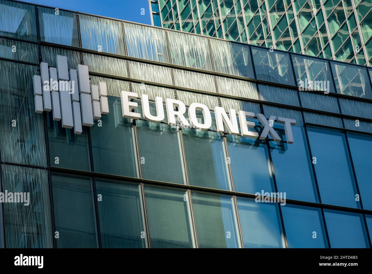 FEBRUARY 2022 - LA DEFENSE - FRANCE: view on the Euronext signboard Stock Photo