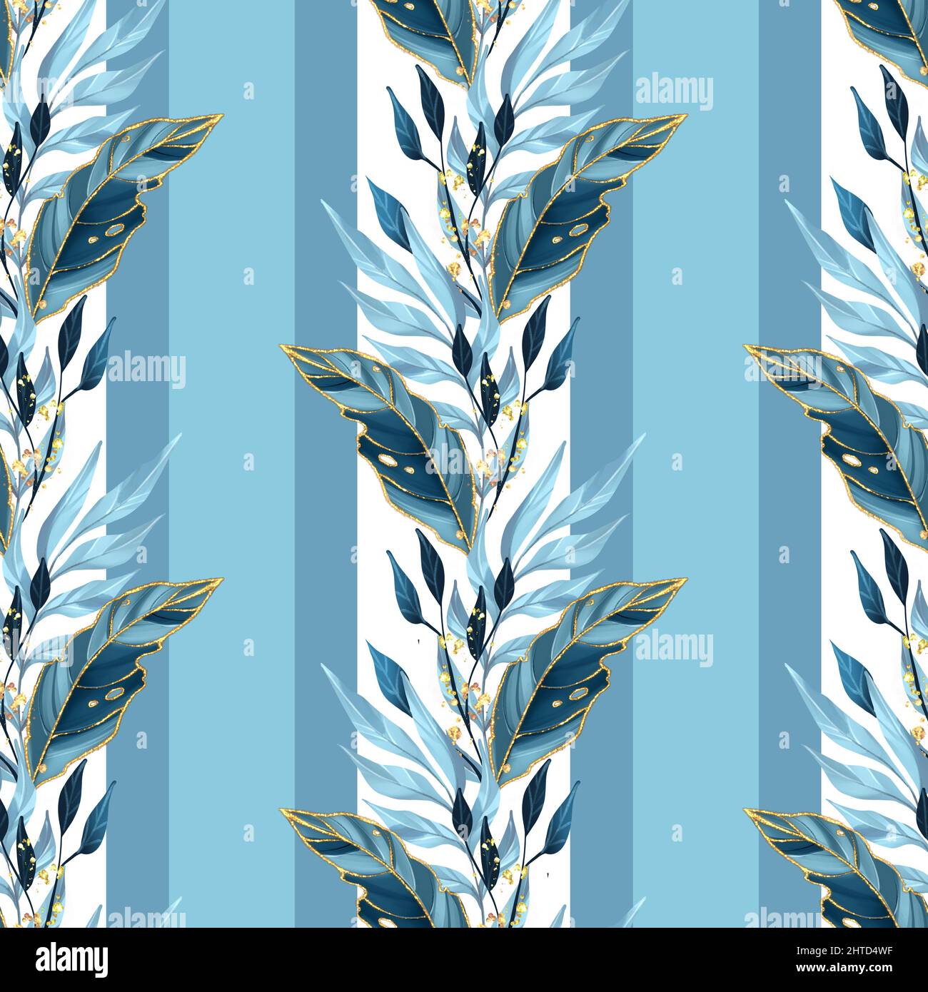 Seamless blue floral pattern with decorative leaves Stock Photo - Alamy