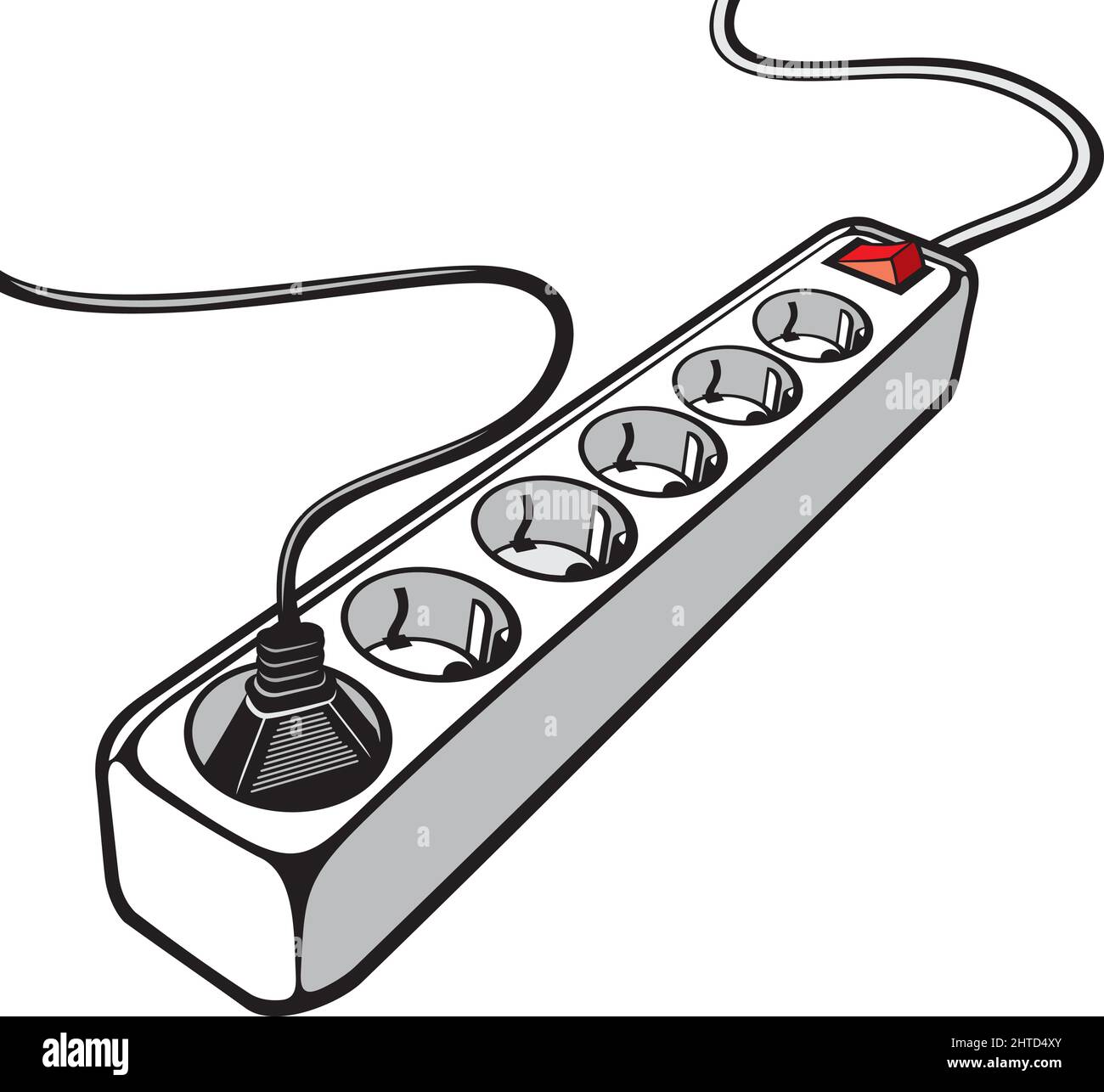 Electric extension cord (power surge, multiple socket). Vector illustration Stock Vector Image