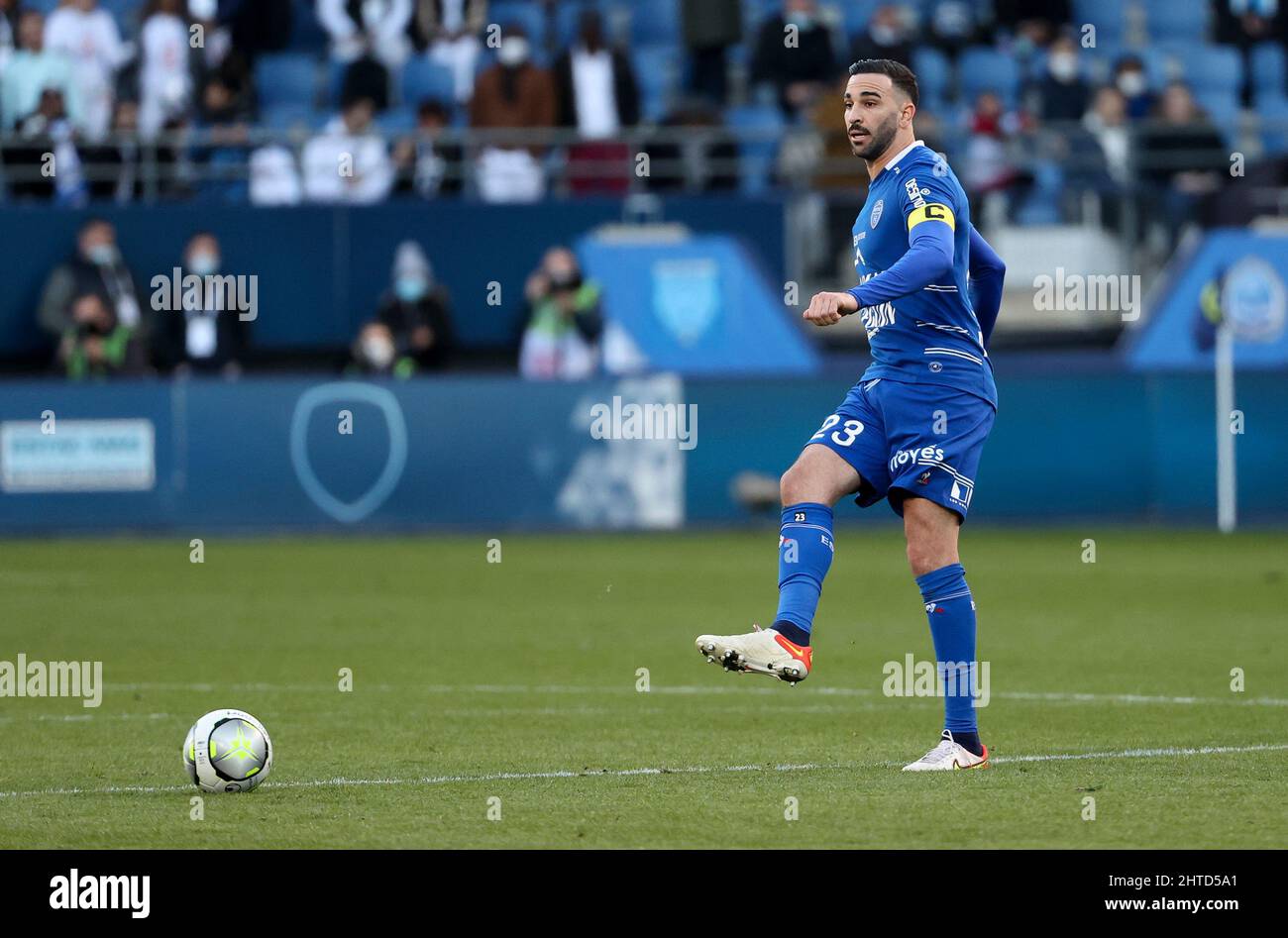 Troyes, France, February 27, 2022, Adil Rami of Troyes during the French  championship Ligue 1 football match between ESTAC Troyes and Olympique de  Marseille (OM) on February 27, 2022 at Stade de