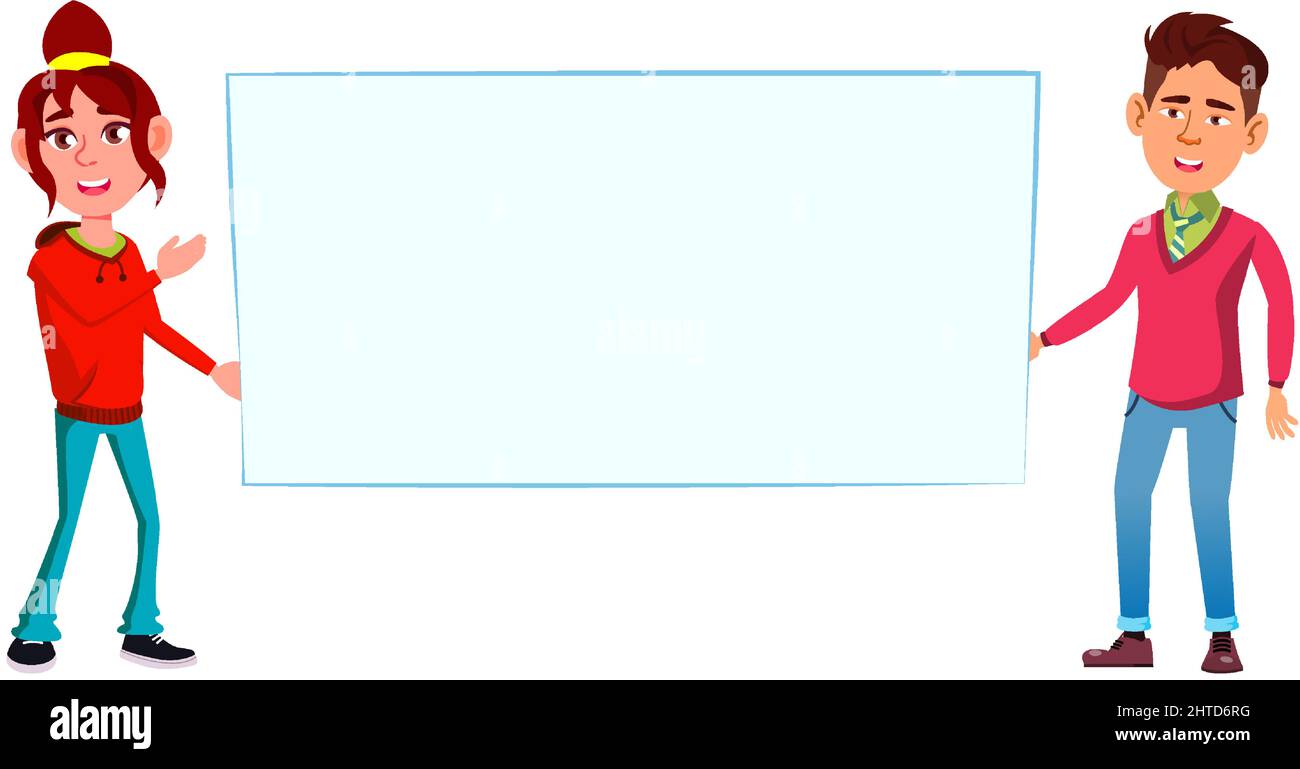 Boy And Girl Pupils Holding Empty Banner Vector Stock Vector Image ...