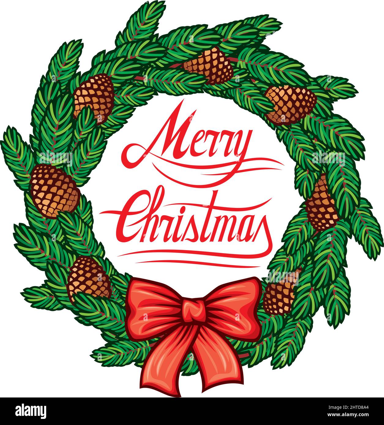 Christmas wreath with evergreen branches vector illustration Stock