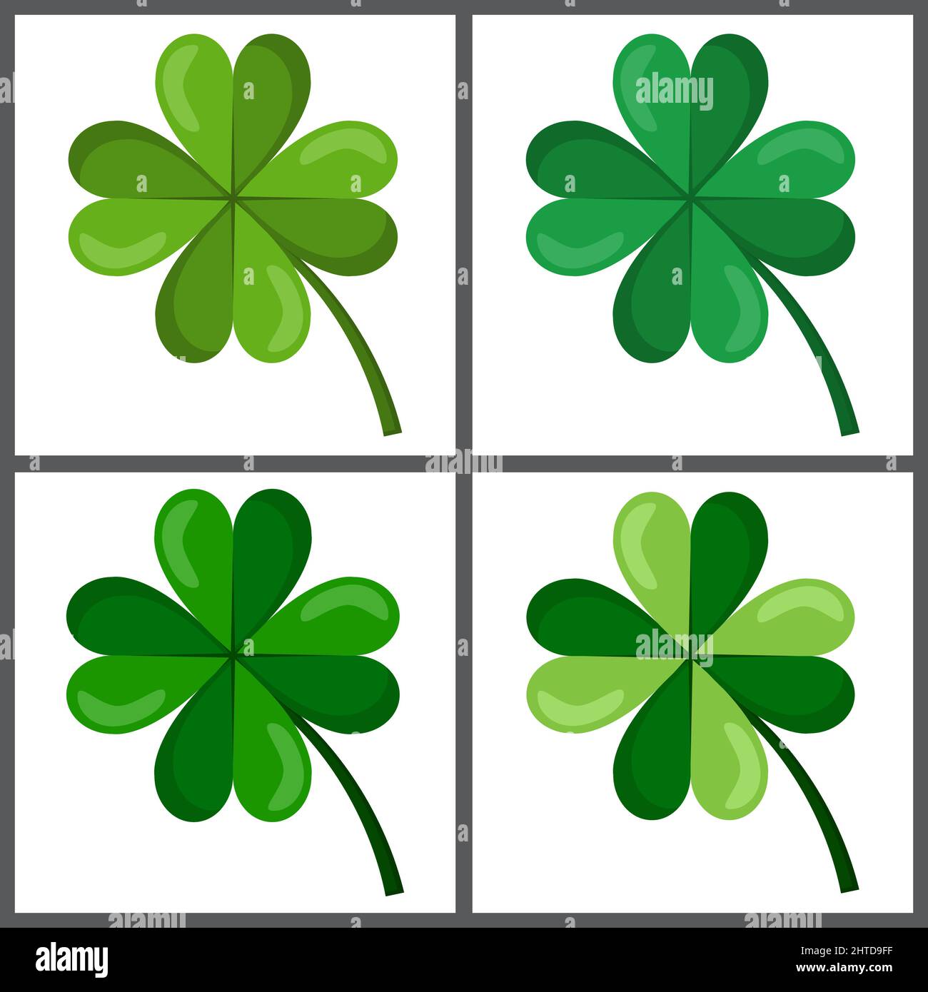 4 leaf clover isolated on white background. cartoon vector illustration set Stock Vector