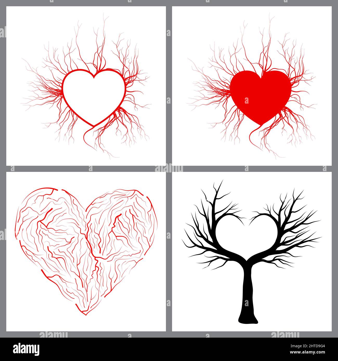 vein heart shape vector set illustration isolated on white background Stock Vector
