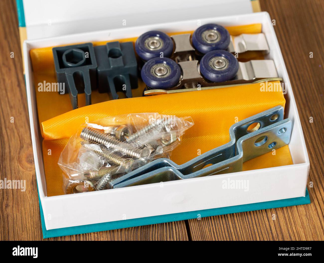 set of roller mechanism for sliding doors. Door furniture Stock Photo