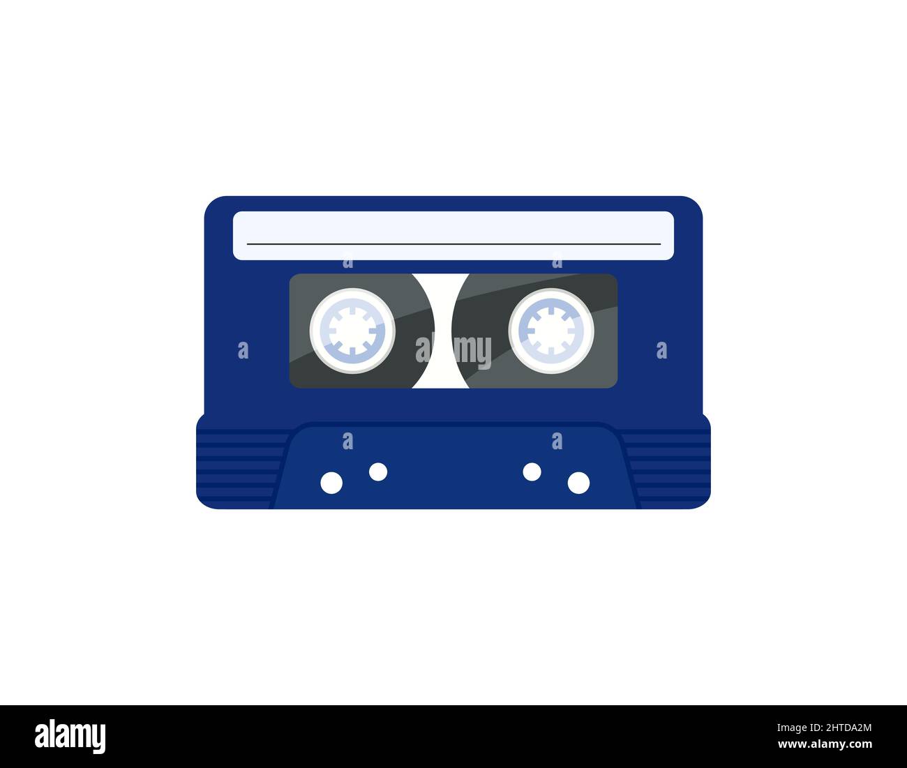 Audio cassette isolated vector object on white background. Blue audiocassette, tape from 80s and 90s. Flat illustration of audiotape. Stock Vector