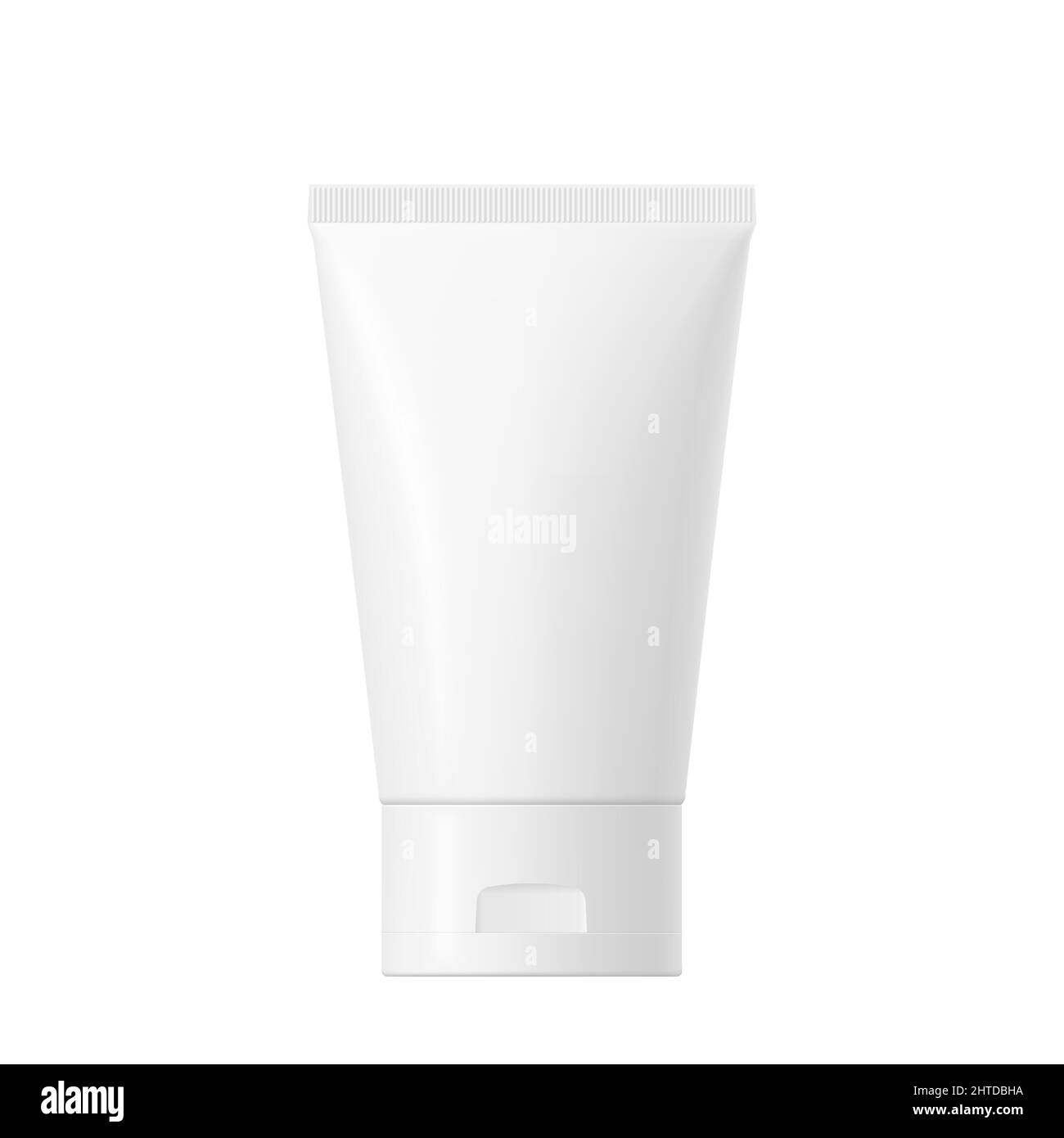 Realistic mock up of a package. Vector white glossy plastic tube with cap for cosmetics, body cream, skin care, gel, lotion, toothpaste. Front side vi Stock Vector
