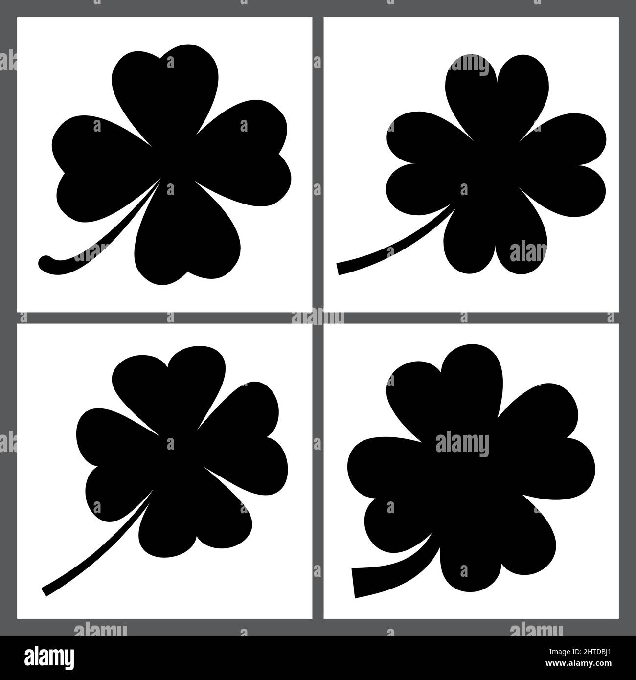 collection of clover, St. Patrick's day icons isolated on white. black silhouette shape Stock Vector