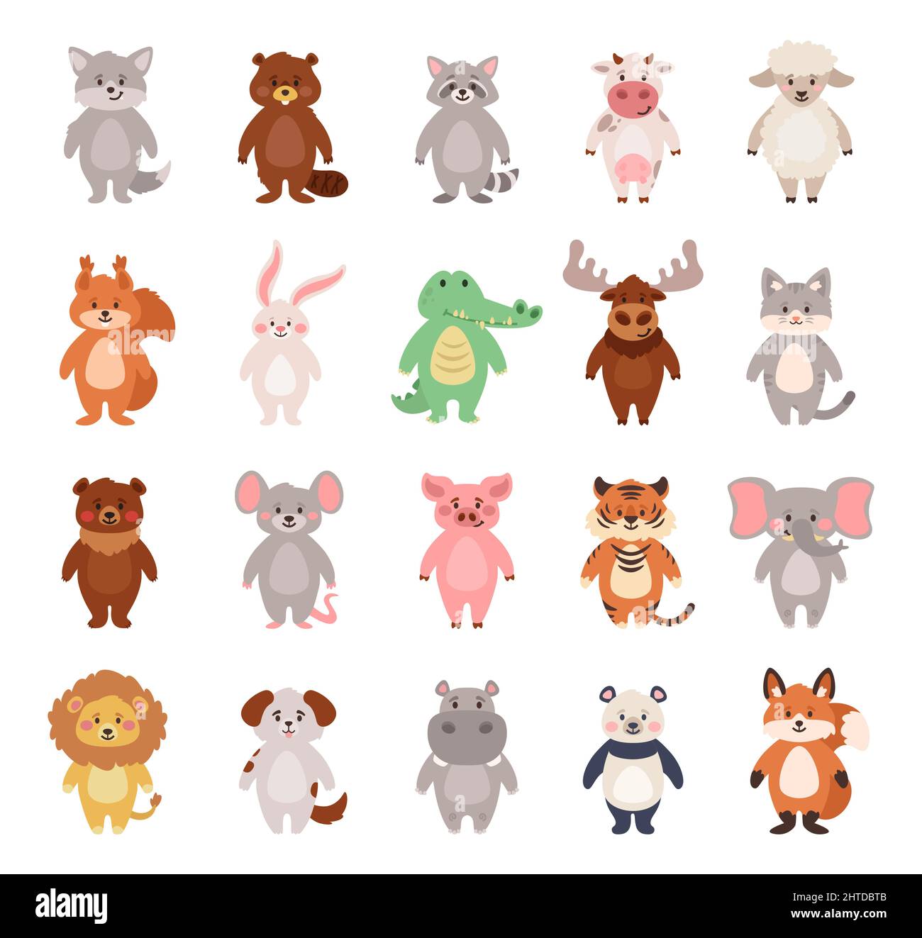 Cartoon style set of cute different animals Stock Vector