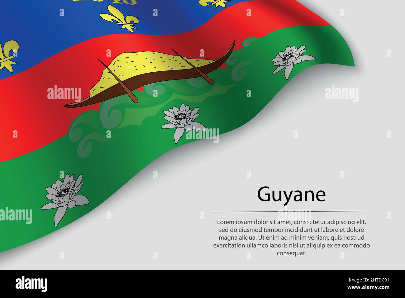 Wave flag of Guyane is a region of France. Banner or ribbon vector template Stock Vector