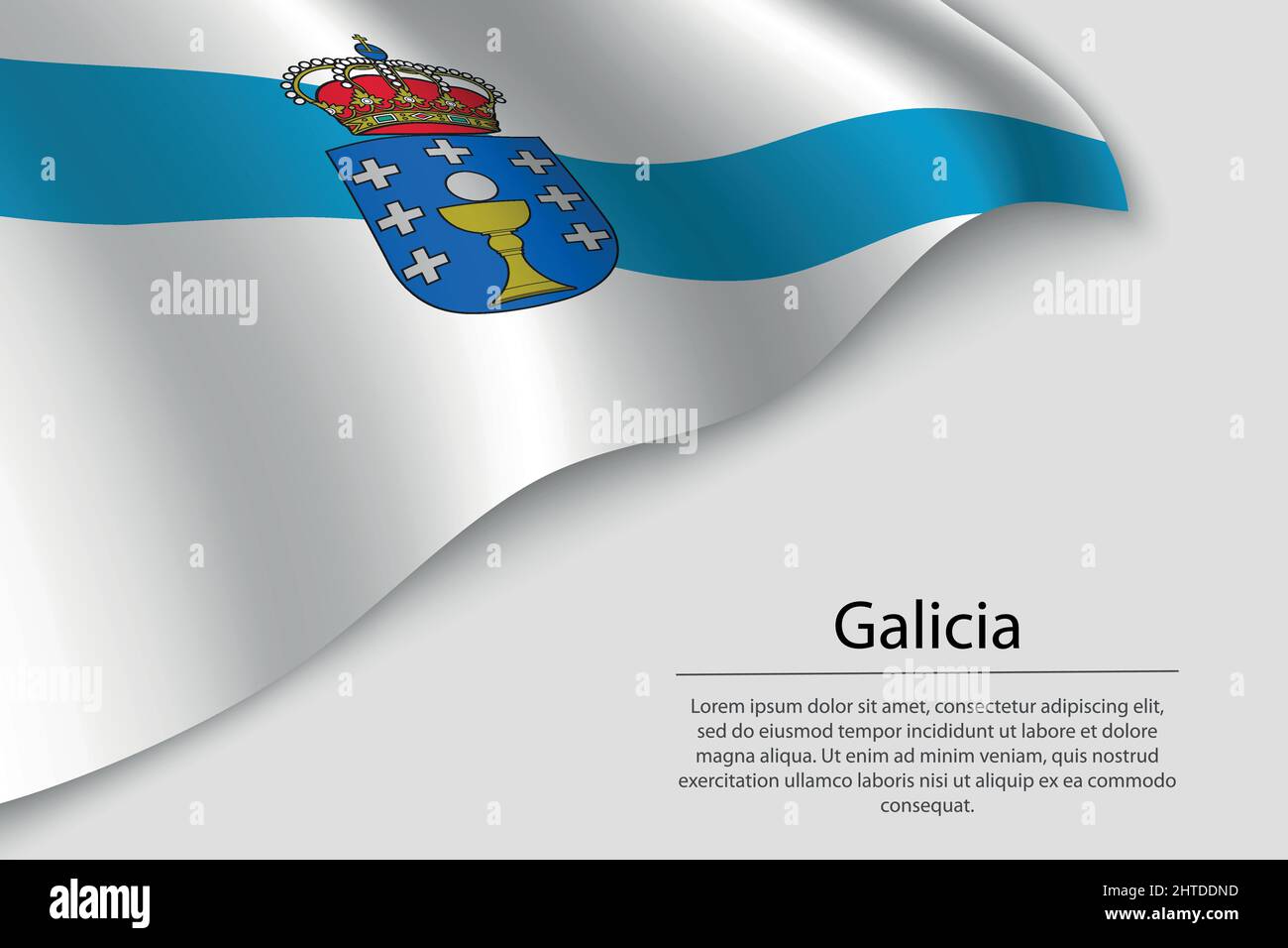 Waving flag of Galicia - region of Spain on flagpole. Template f 6472960  Vector Art at Vecteezy