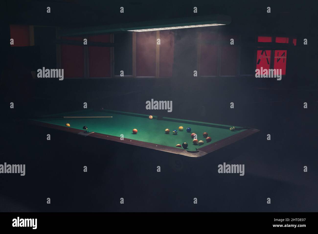 Pool table with green cloth in a bar Stock Photo