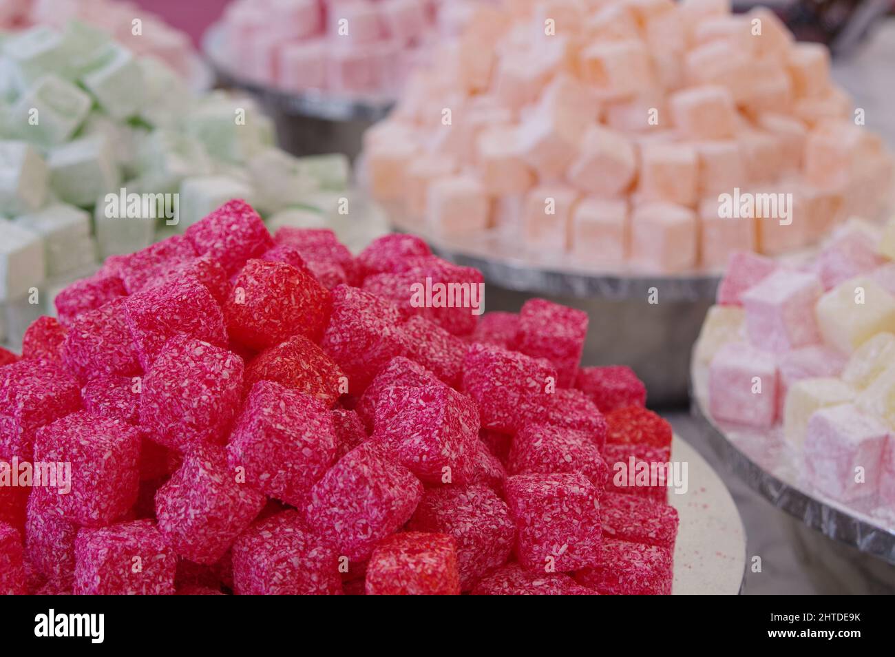 Rahat Comp Selective of piles of Rahat locums of different flavors Stock Photo - Alamy