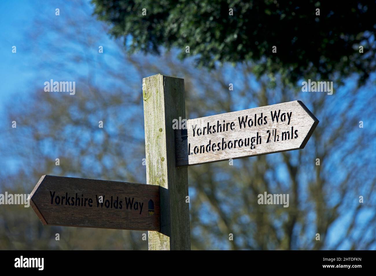 Fingerpost direction sign for the Yorkshire Wolds Way, East Yorkshire, England UK Stock Photo