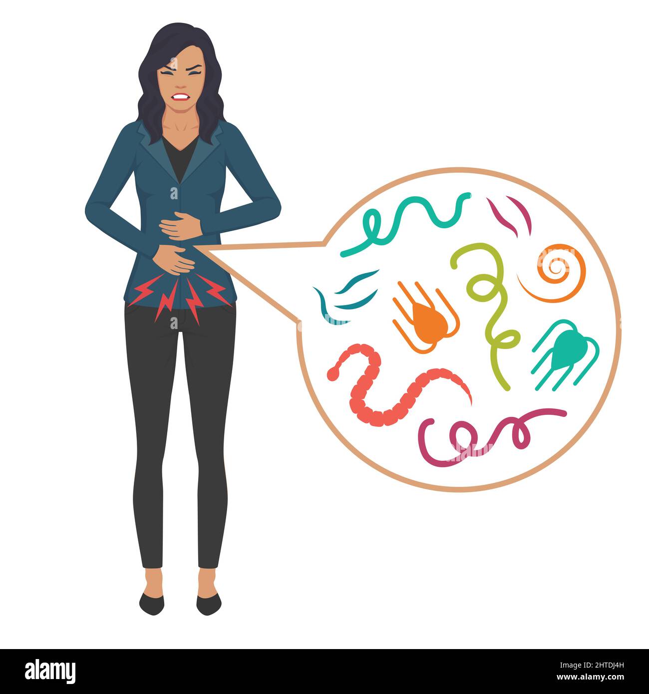 Vector Illustration of a Human Intestinal Parasites, worm disease Stock Vector