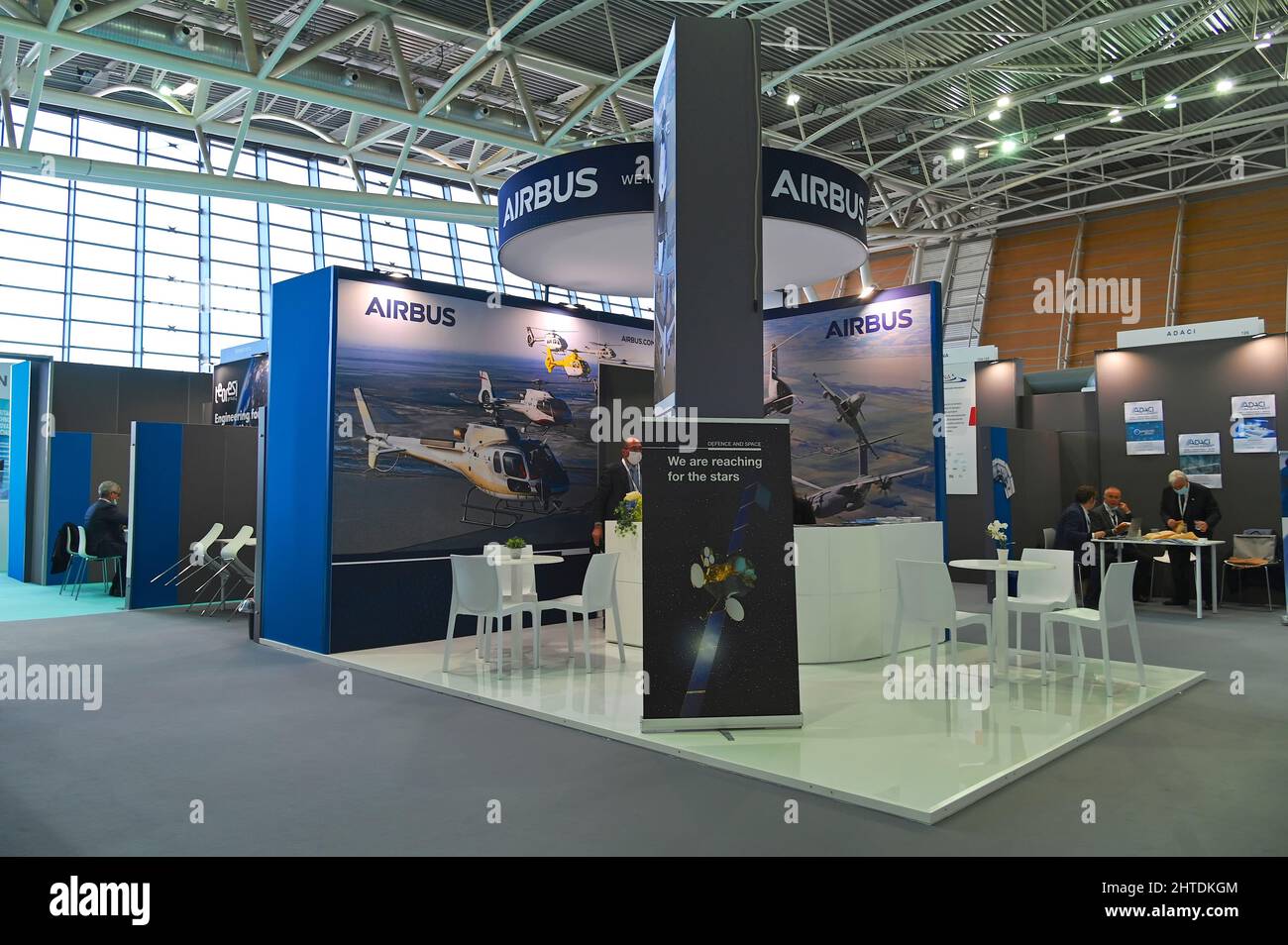 Airbus aviation company booth at an aerospace fair in Turin, Italy Stock Photo