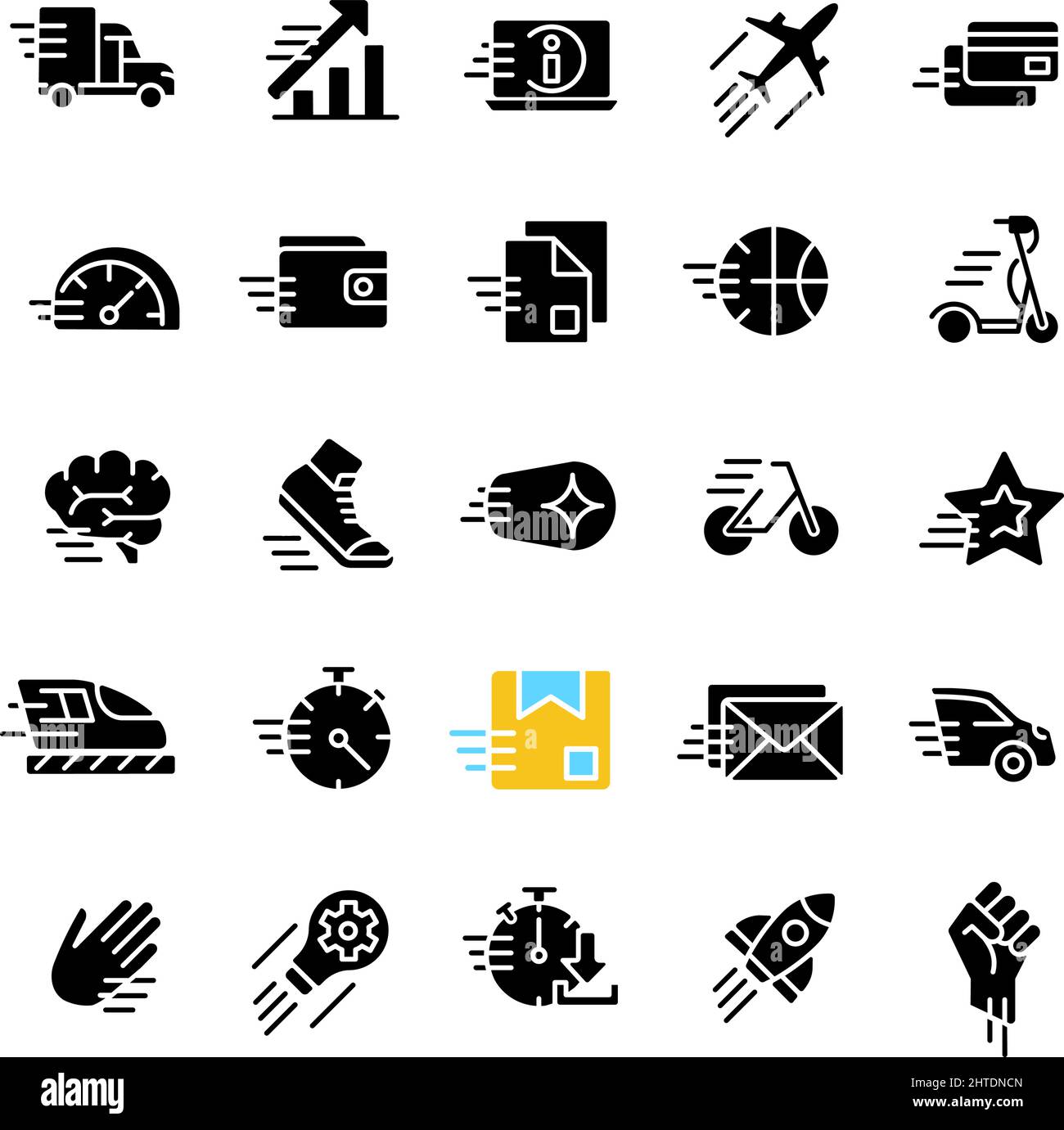 Motion black glyph icons set on white space Stock Vector