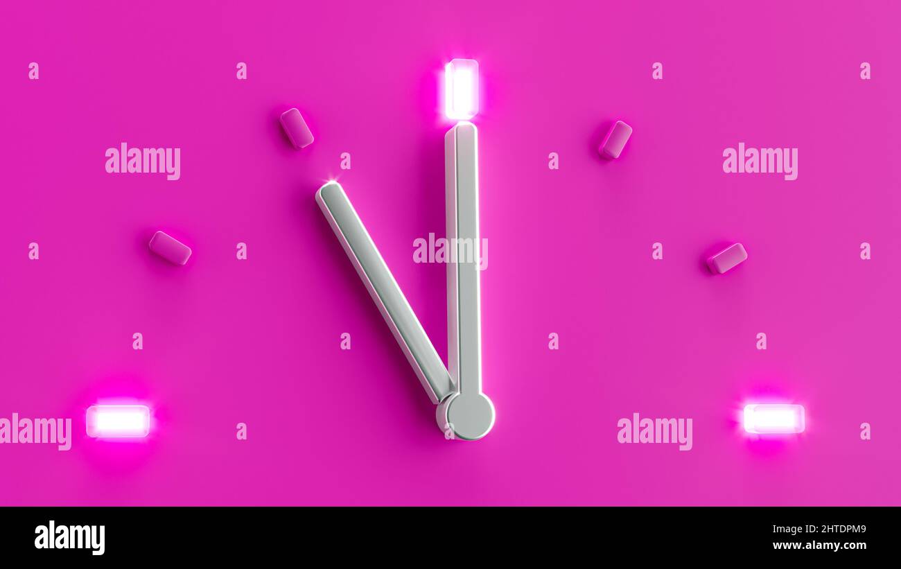 3D rendering of a pink clock showing eleven o'clock time Stock Photo