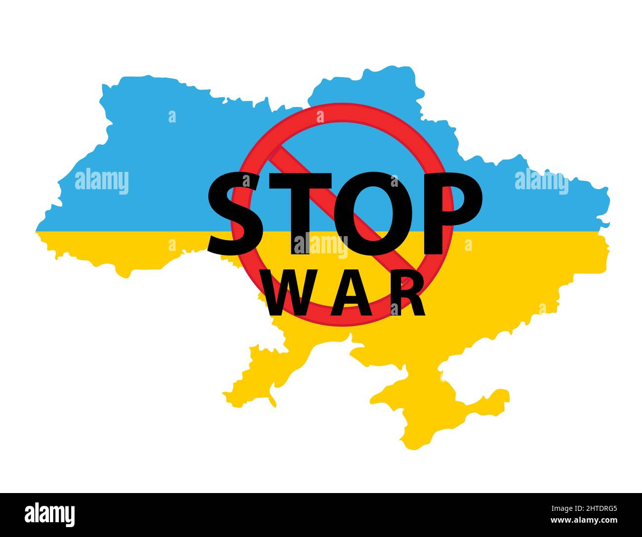 Map of Ukraine with the National Flag of Ukraine and sign calling for the stop war. Stop the war. Vector Stock Vector