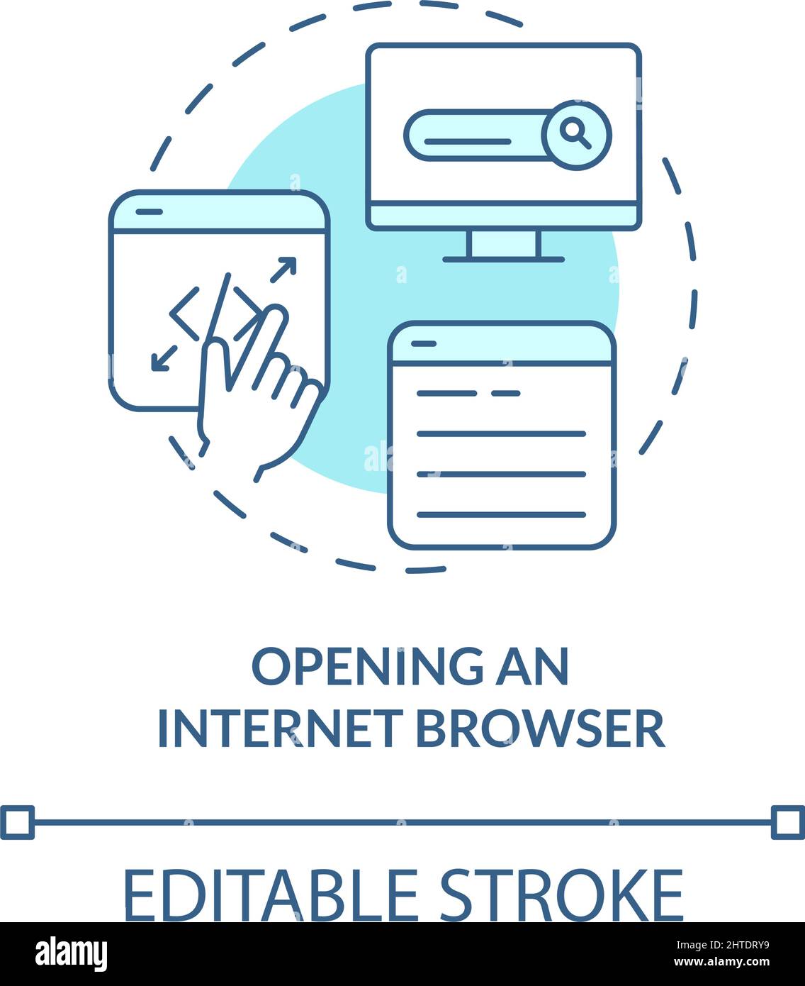 Opening internet browser turquoise concept icon Stock Vector