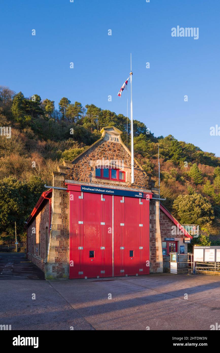 Minehead lifeboat station at Minehead Harbour, Somerset, England. Stock Photo