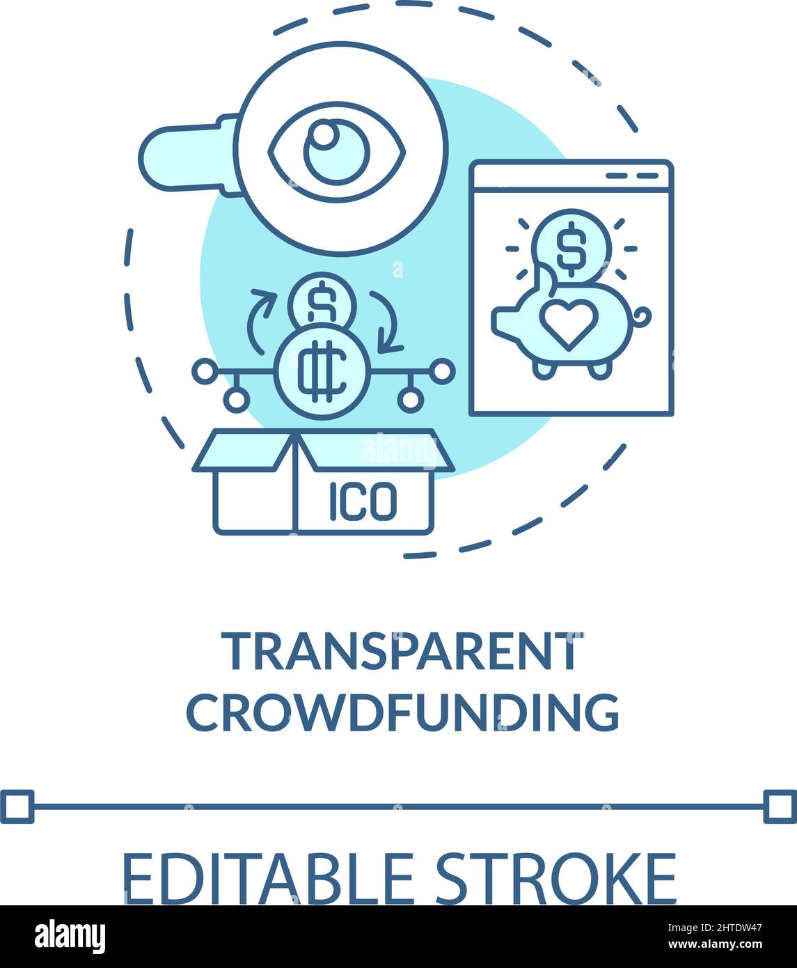 Transparent crowdfunding turquoise concept icon Stock Vector
