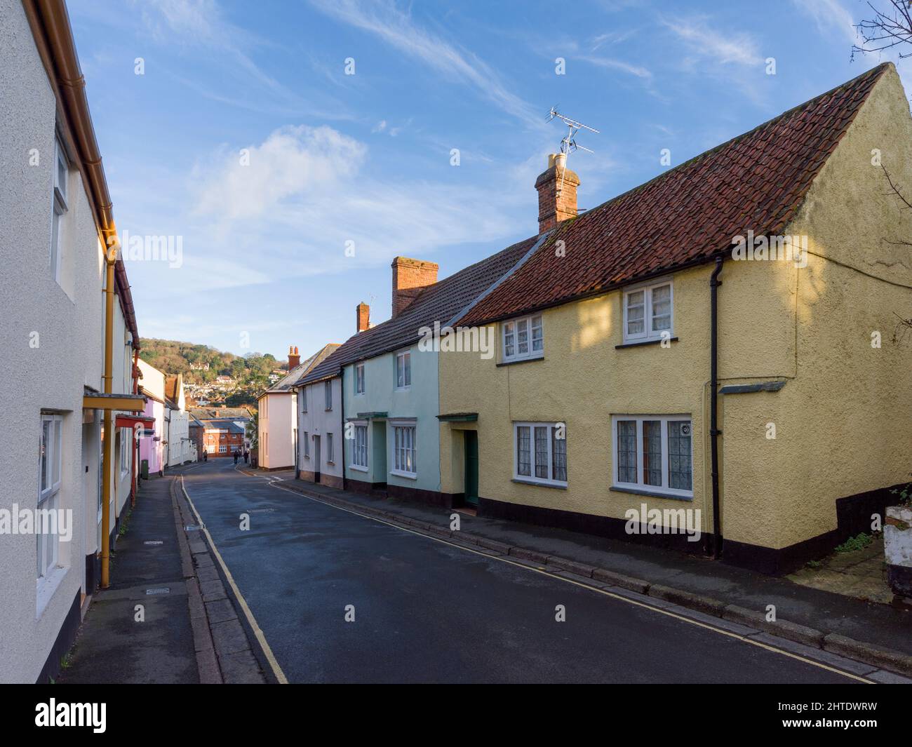 Terraced cottages in Bampton Street in the coastal town of Minehead, Somerset, England. Stock Photo