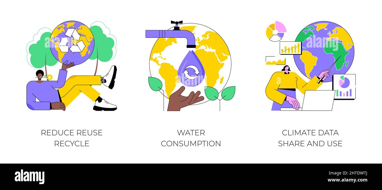 Save the planet abstract concept vector illustration set. Reduce Reuse ...