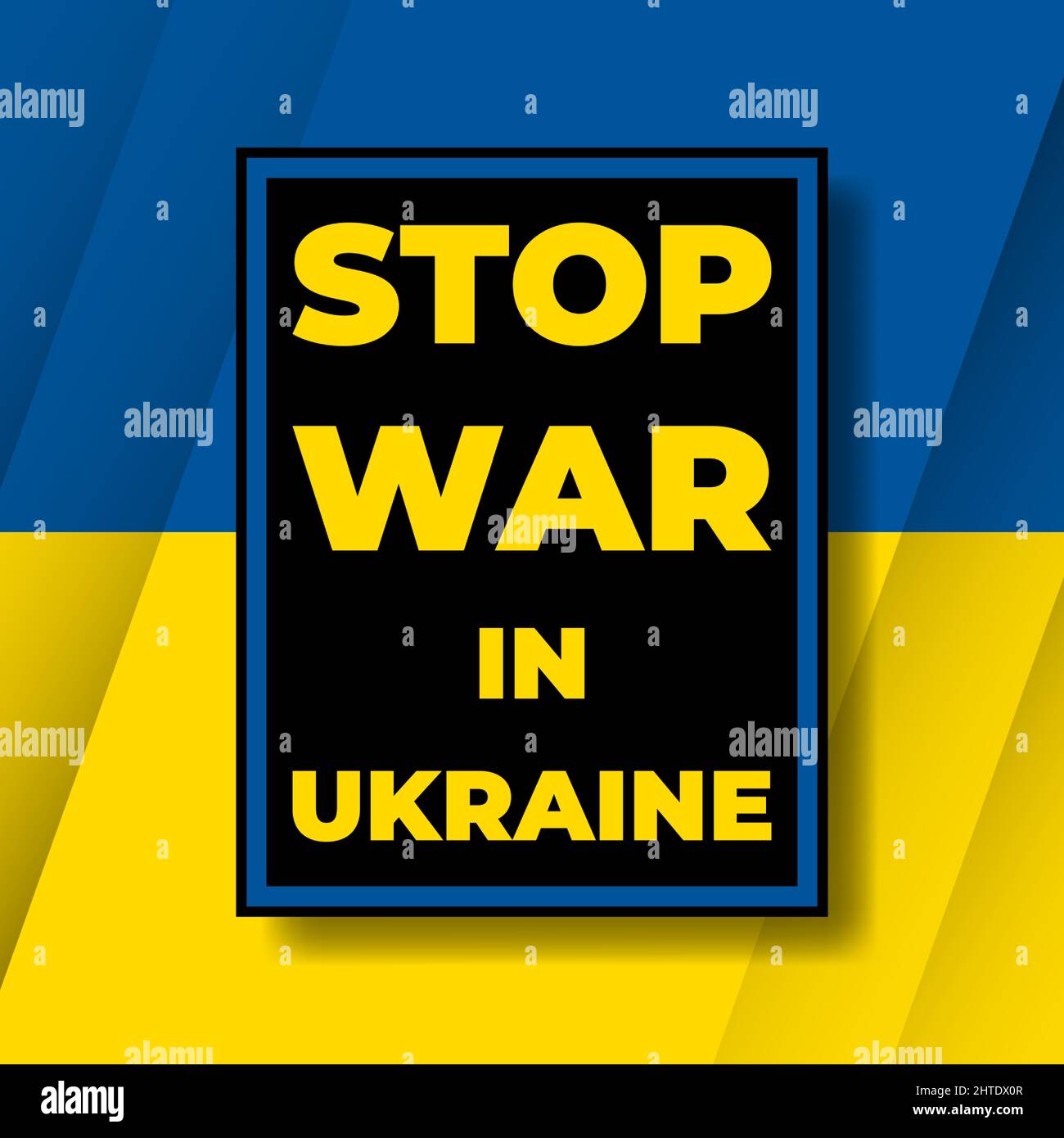 Stop war in Ukraine social media square banner with the colors of the Ukrainian flag. Stock Vector