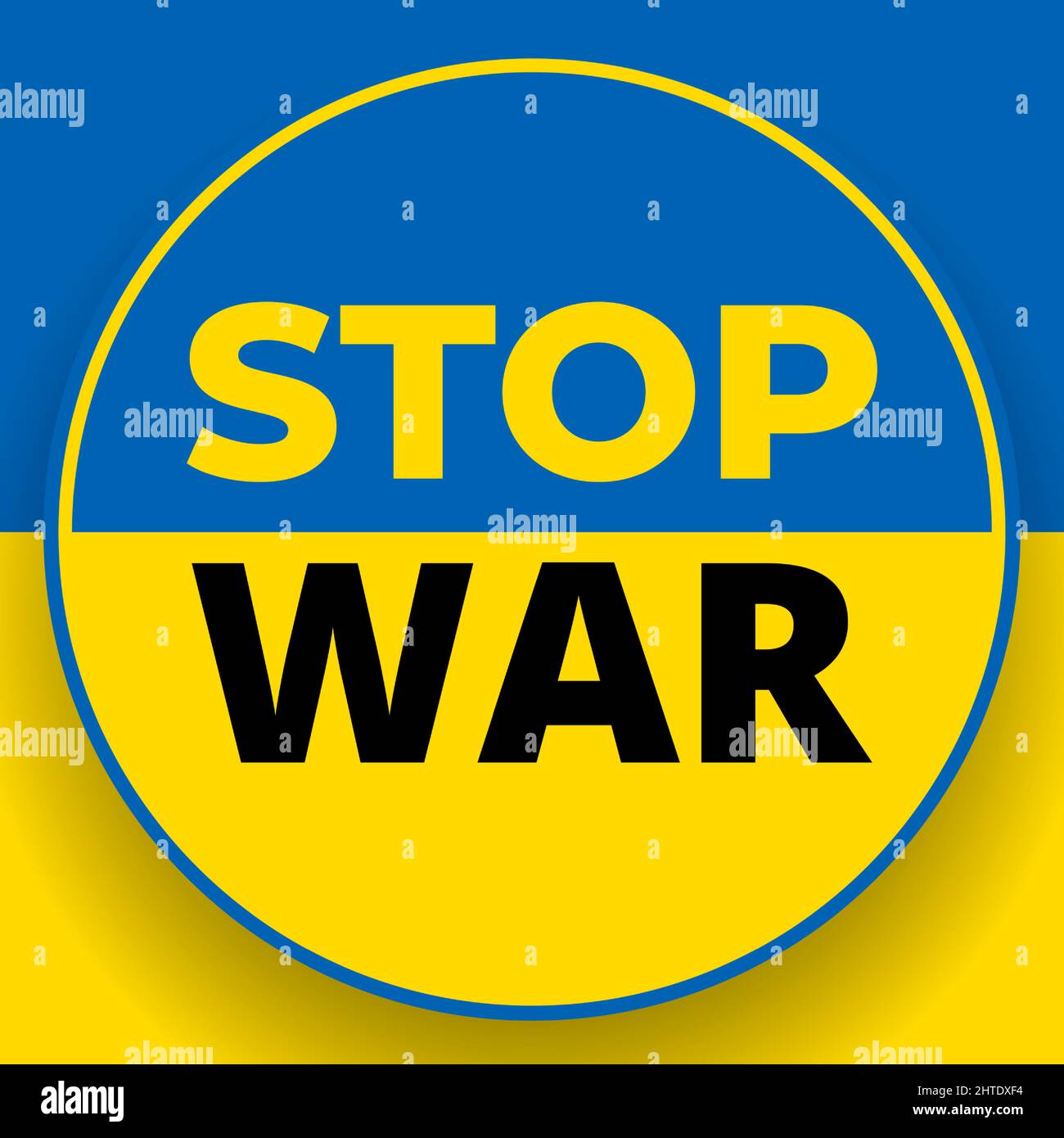 Stop war in Ukraine social media square banner with the colors of the Ukrainian flag. Stock Vector