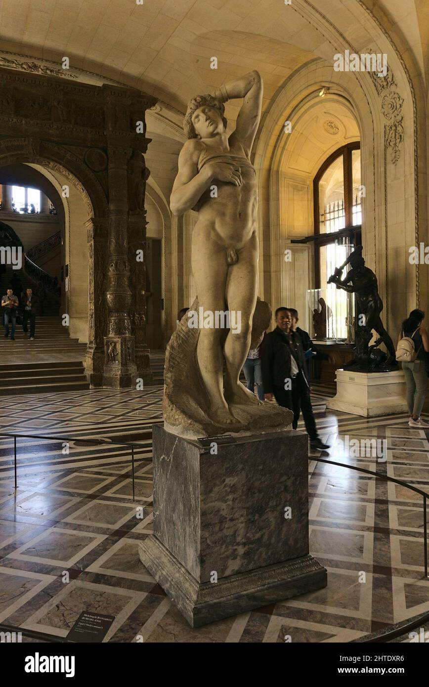 Michelangelo slaves statues at the Louvre museum, Paris, France Stock Photo