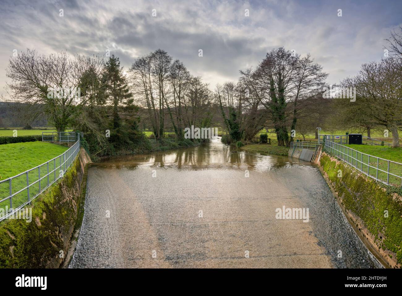 The River Avill Flood Channel from Loxhole Bridge at Dunster, Somerset ...
