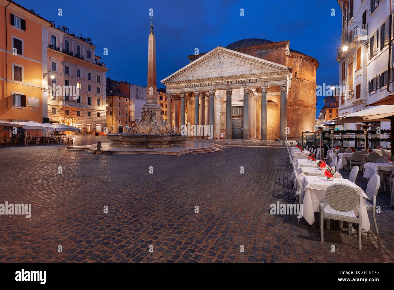 Rome, Italy at the Pantheon in Piazza della Rotonda at night. Stock Photo