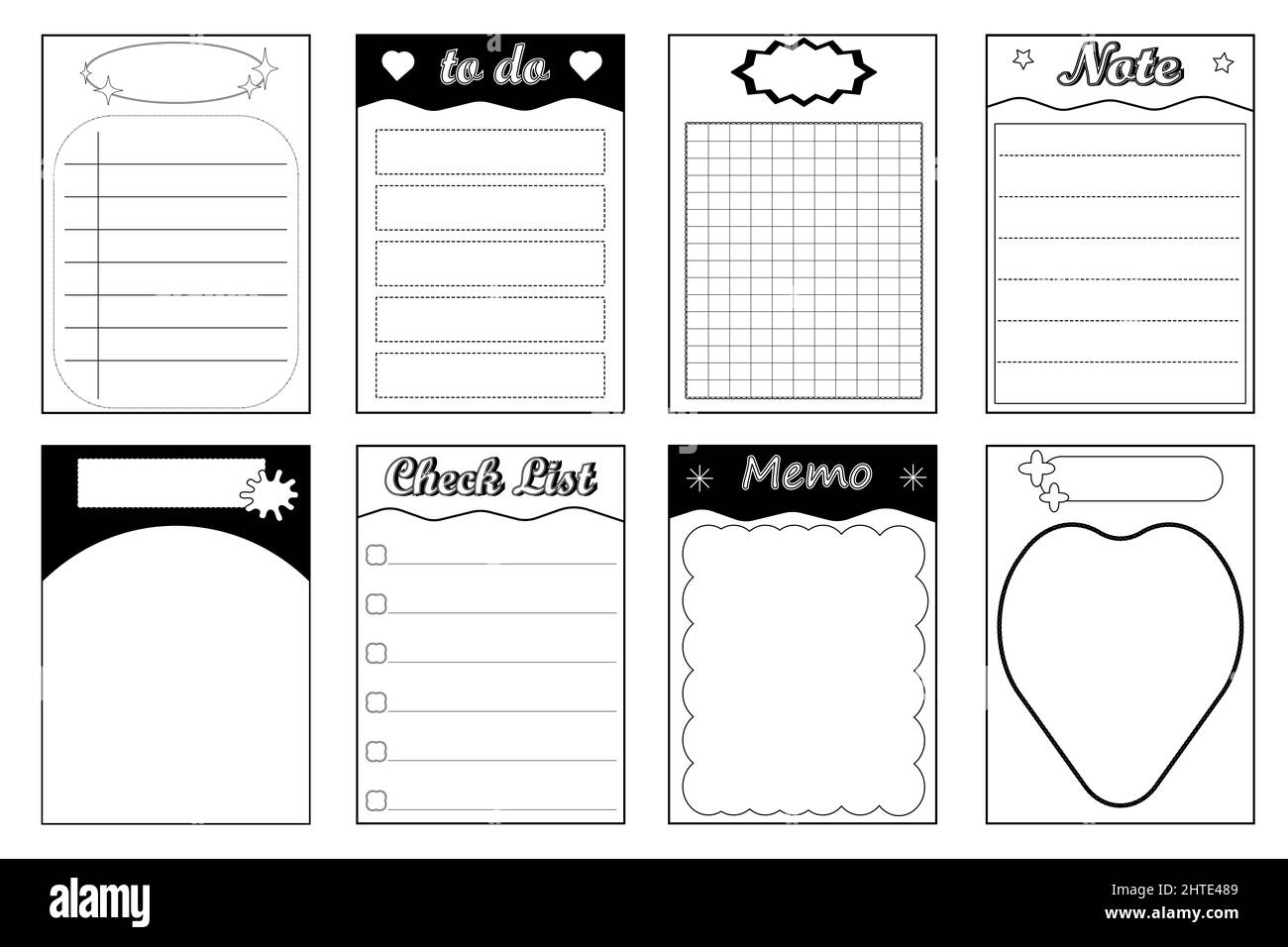 set of the cute black and white notepad, memo, planner, reminder ...