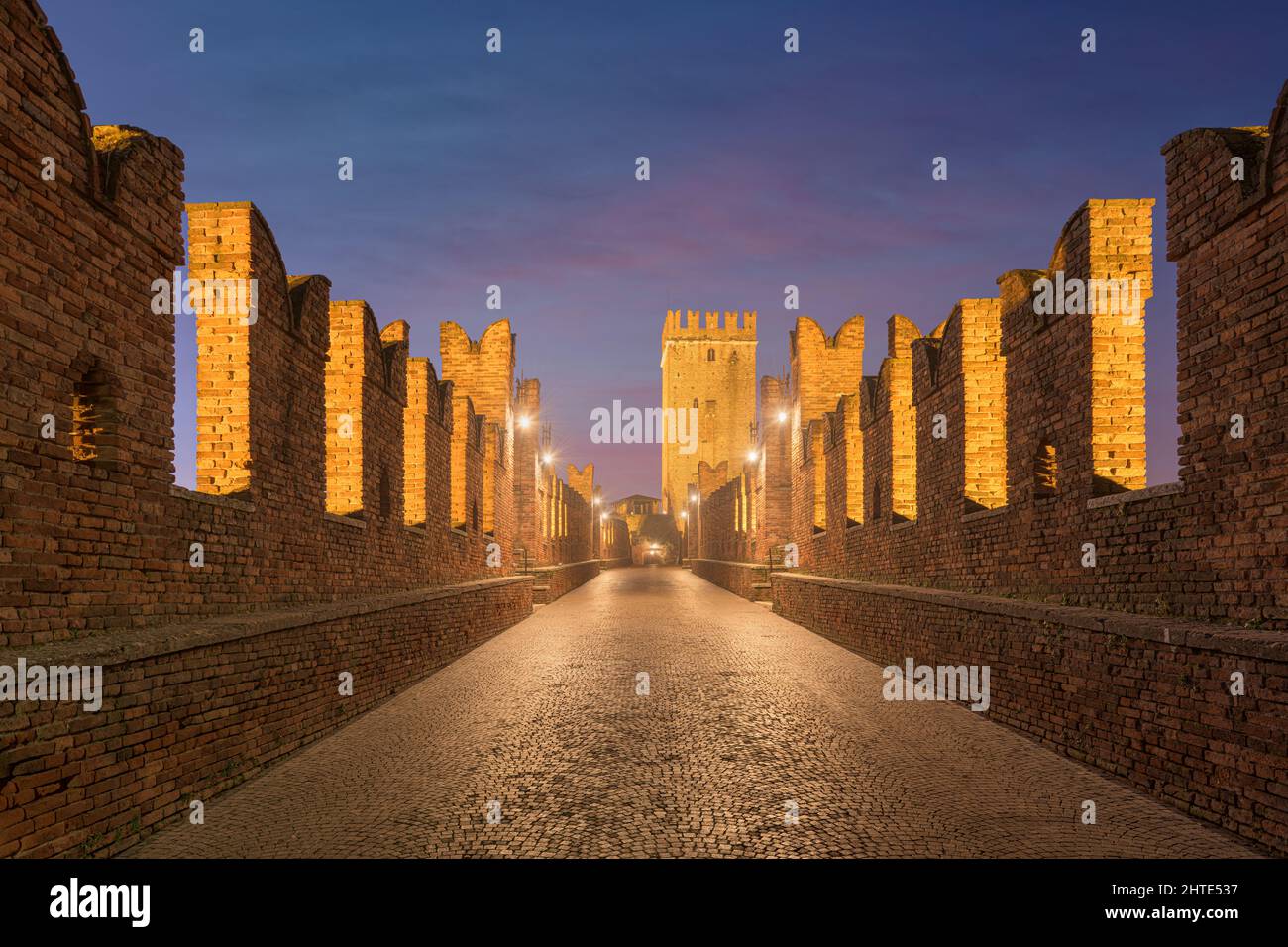 Castelvecchio Bridge over the Adige River in Verona, Italy at twilight. Stock Photo