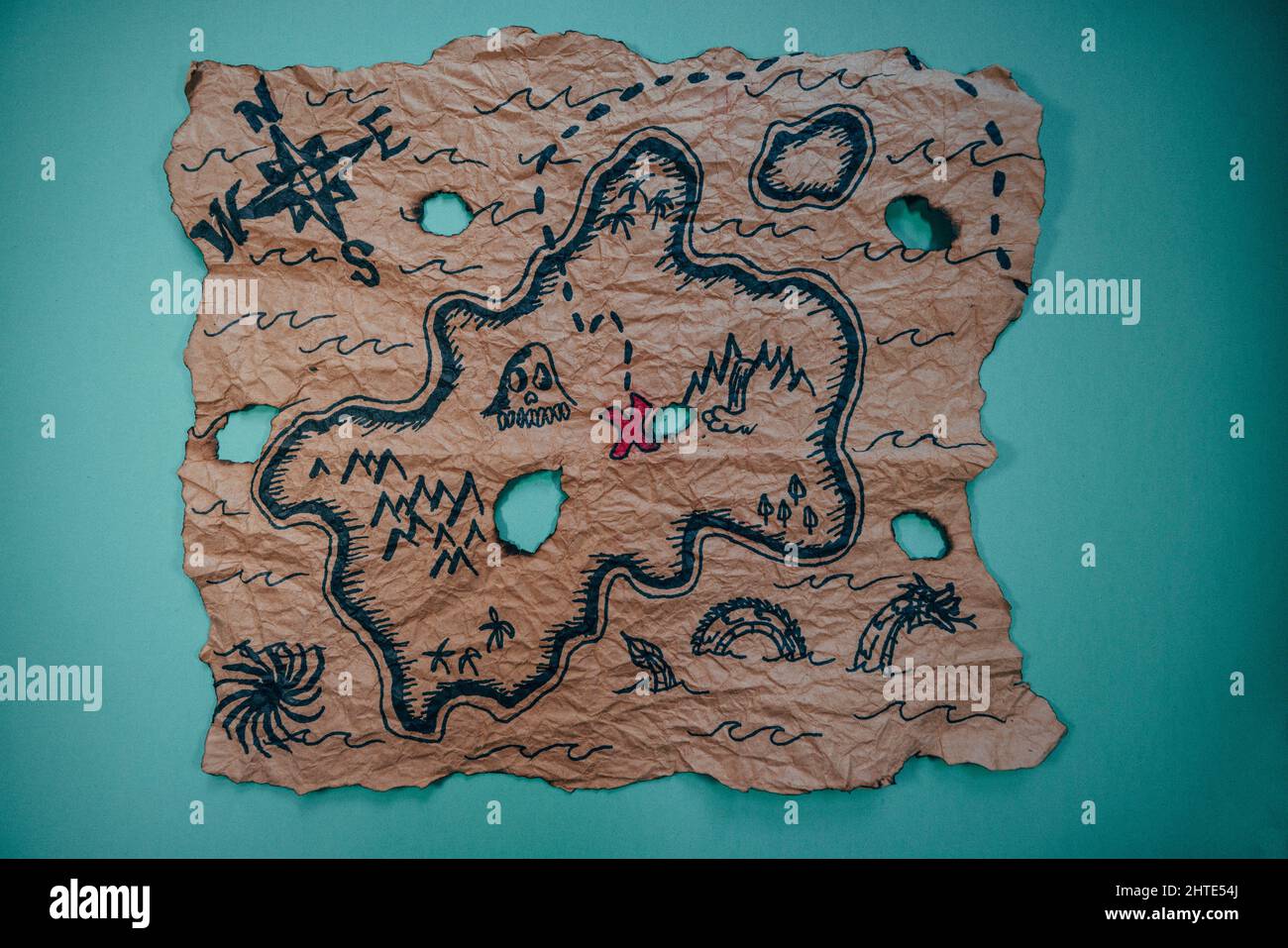 Rustic looking pirate treasure map with a blue screen Stock Photo - Alamy