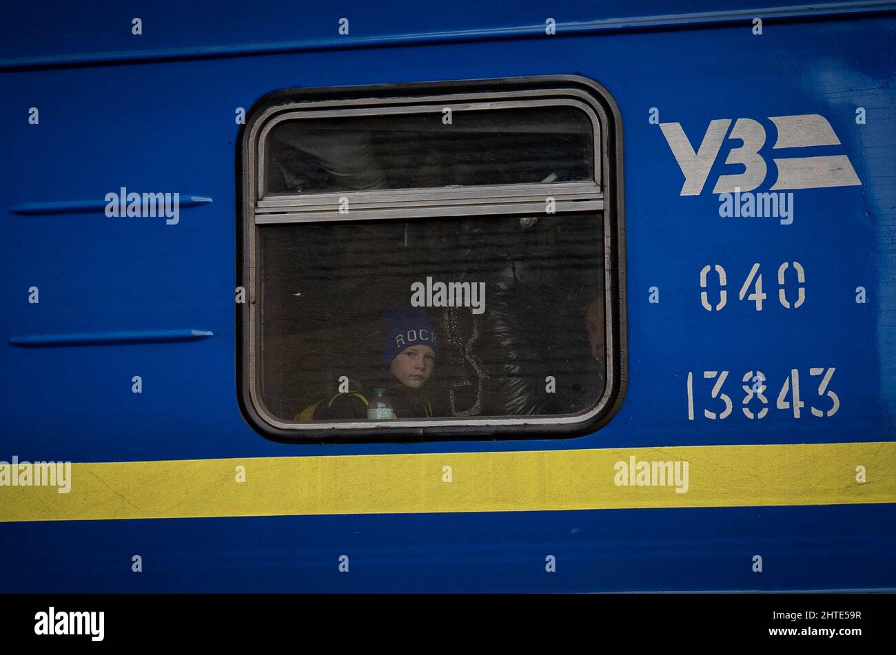 27th February 2022. Lviv Train Station, Ukraine. Desperation grows at Ukraine border as more than half a million refugees flee war - Copyright: Bel Trew/The Credit: Independent/Alamy Live News Stock Photo
