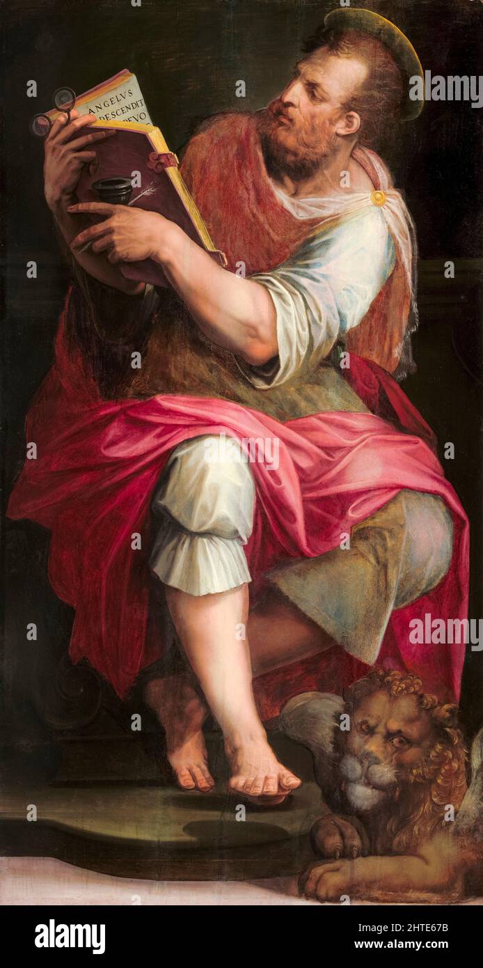 Saint Mark, oil on panel painting by Giorgio Vasari, 1570-1571 Stock Photo