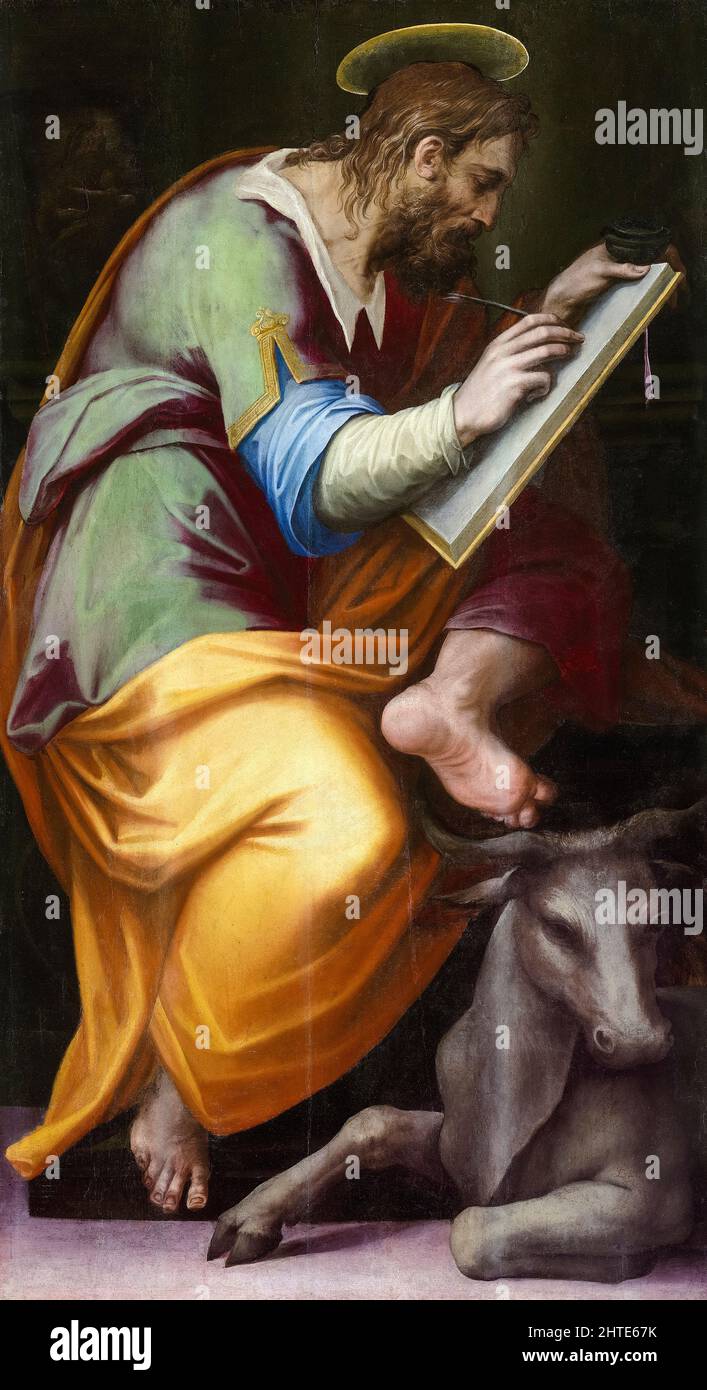 Saint Luke, oil on panel painting by Giorgio Vasari, 1570-1571 Stock Photo