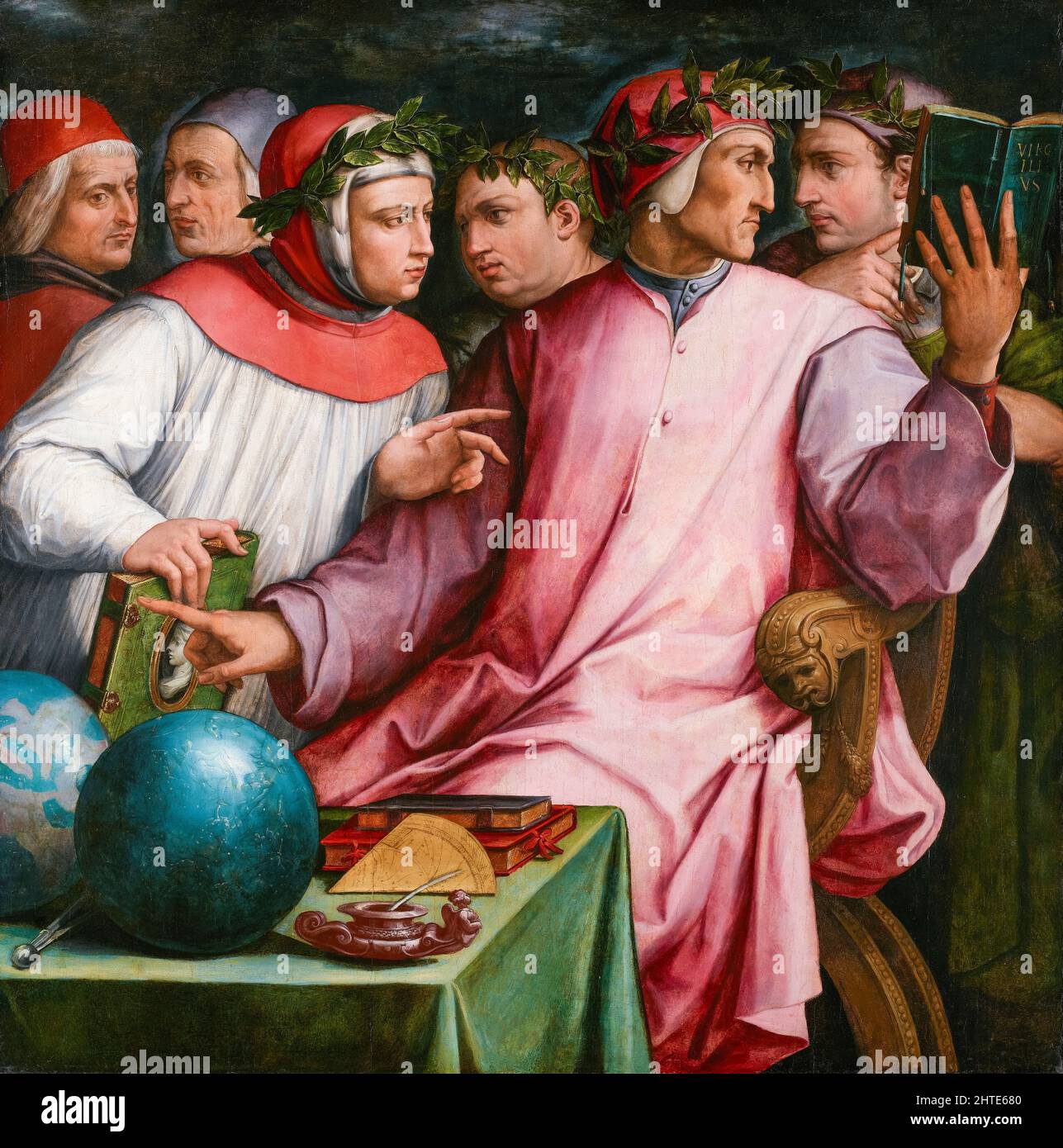 Giorgio Vasari, Six Tuscan Poets, portrait painting, oil on panel, 1544 Stock Photo