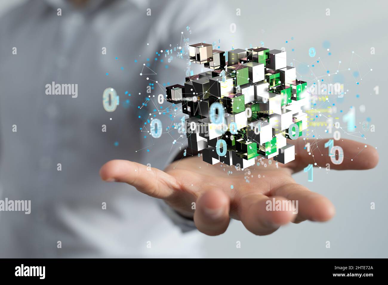 A male displaying an integrated digital web - data security concept Stock Photo