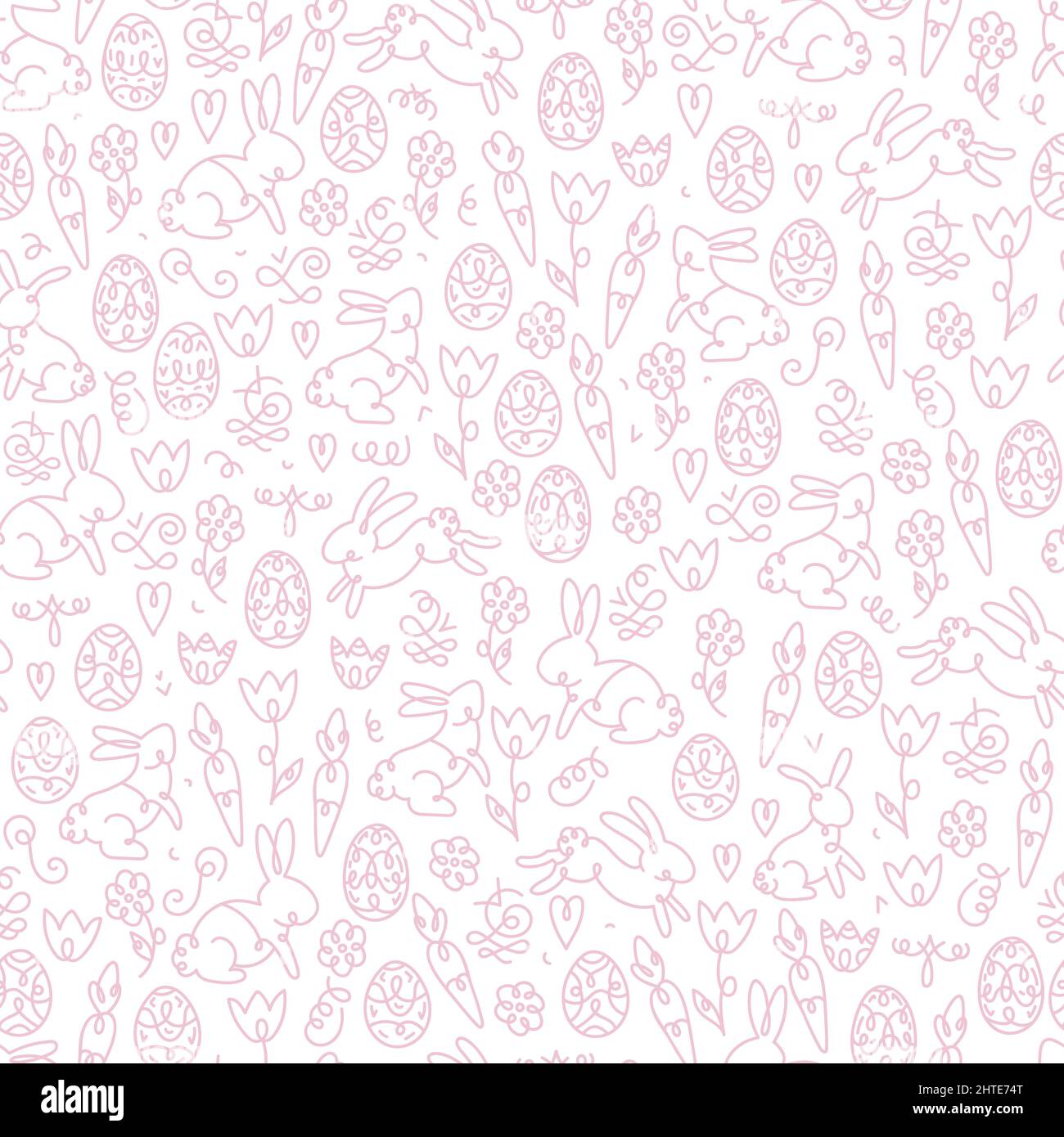 Cute hand drawn Easter seamless pattern with bunnies, eggs and ...